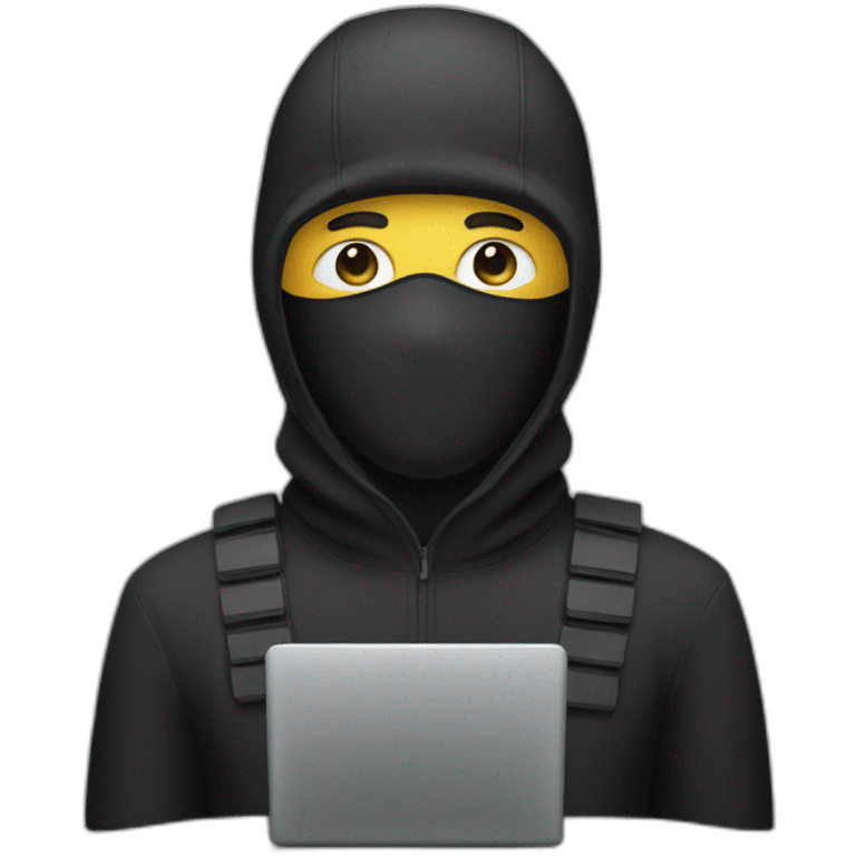 Man with a balaclava and computer emoji