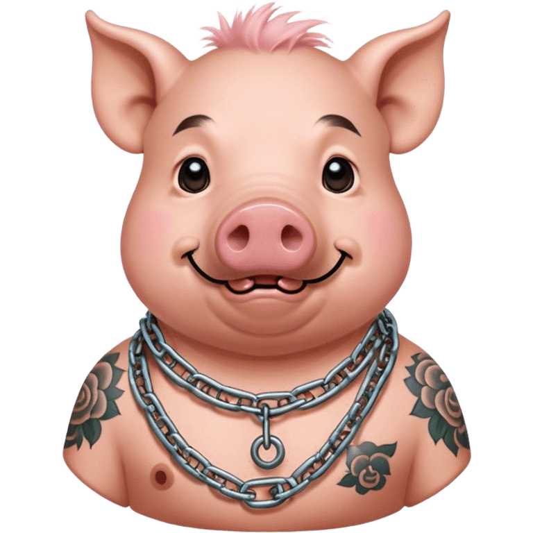 Hairy pig, tatto on face with chain on the neck emoji