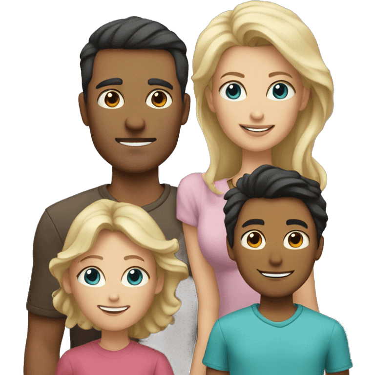 father with dark hair and mother with blond hair and two children emoji