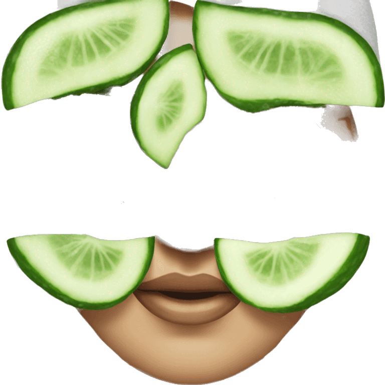 woman wearing shower towel on her head wuth cucumber slices on her eyes as a mask emoji