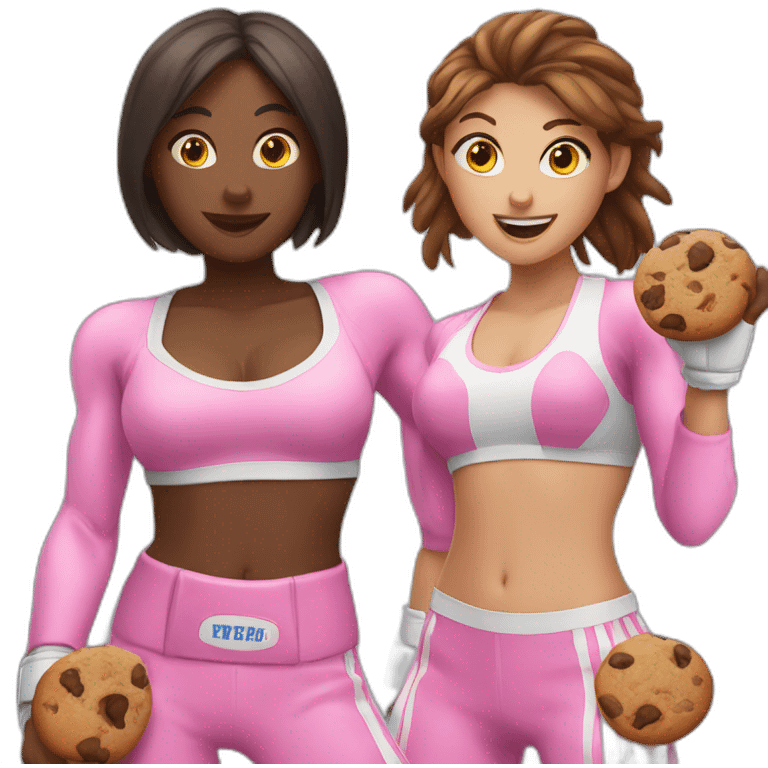 three girls with boxing gloves in pink and a cookie in the middle emoji