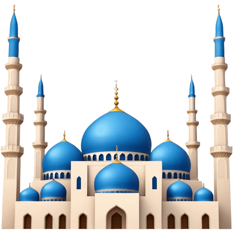 Cinematic Realistic Mohammad Al-Amin Mosque Landmark Emoji, showcasing its striking blue dome, towering minarets, and detailed Arabic calligraphy. emoji