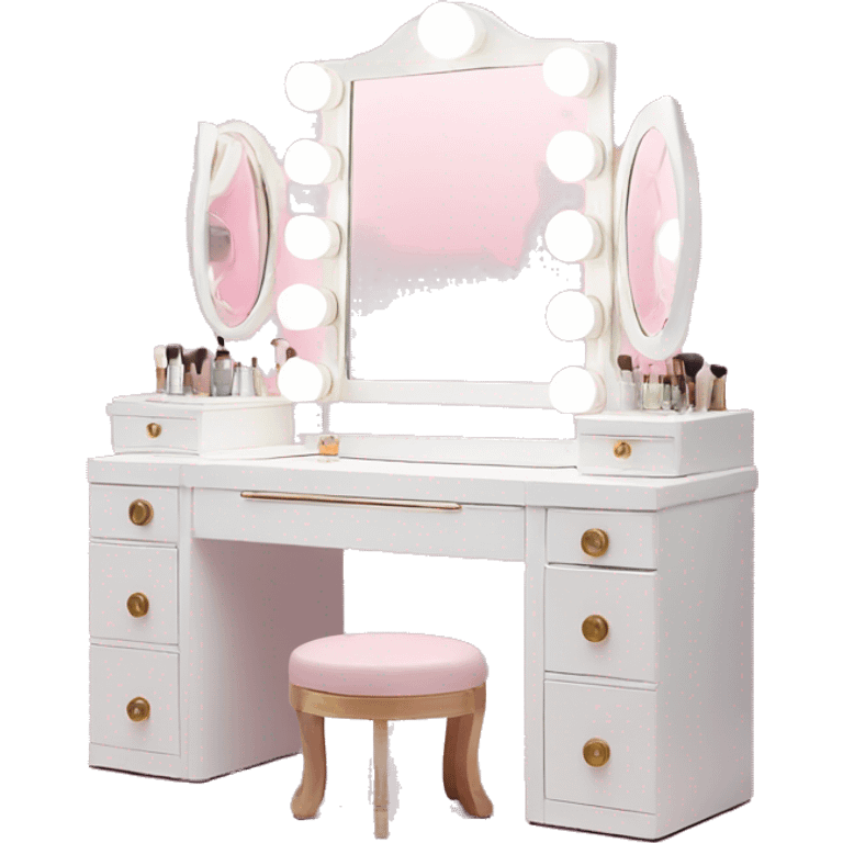 White Makeup vanity with light pink makeup emoji