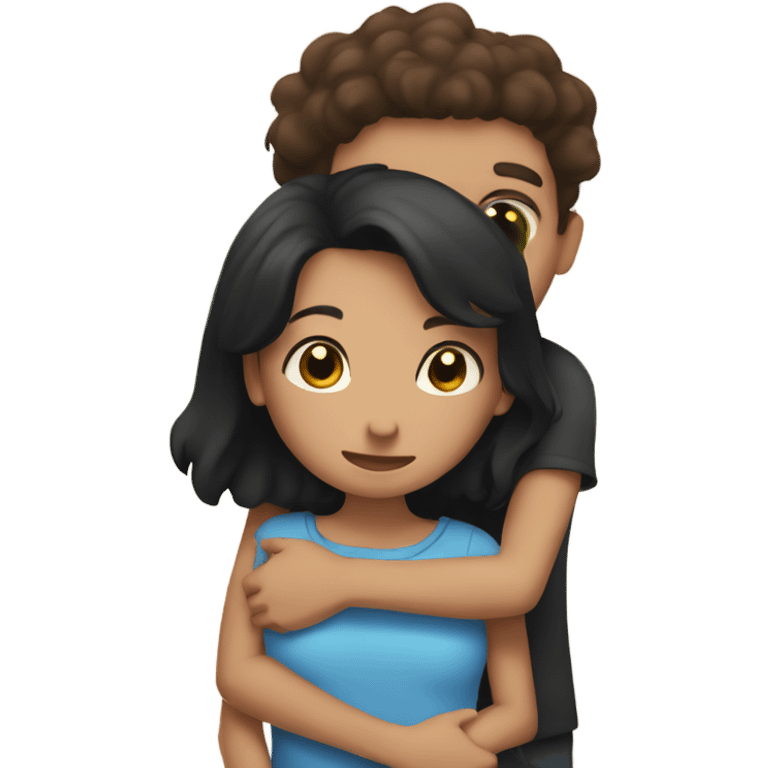 Boy with black hair hugging girl with brown hair emoji