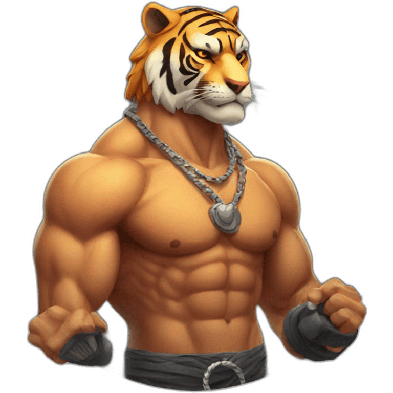 Muscular tiger fighter with a necklace  emoji