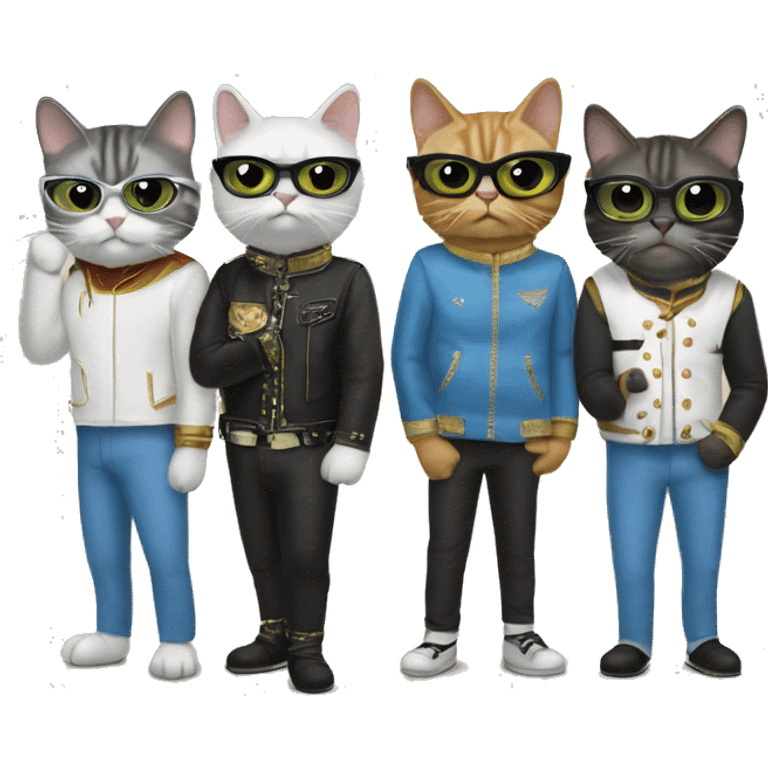 4 cats dressed as the band weezer emoji