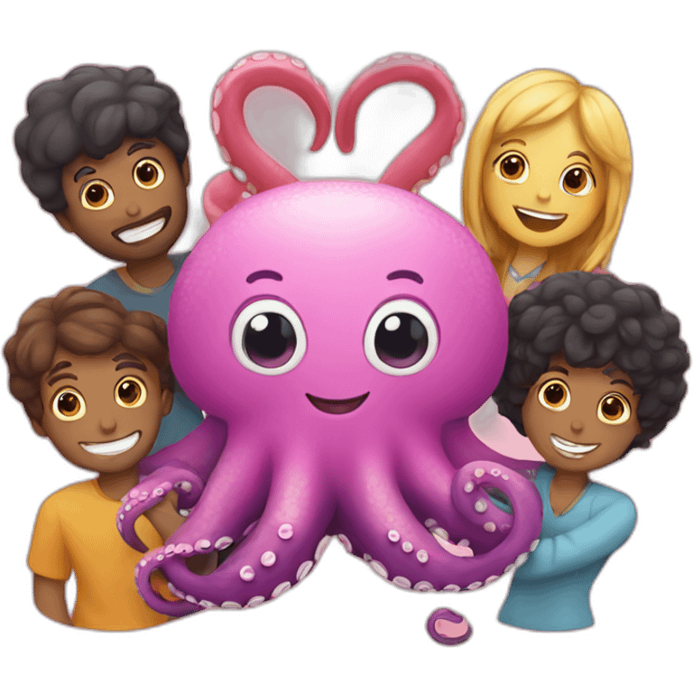 An octopus surrounded by love and five people  emoji