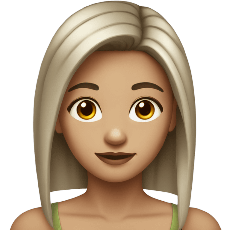 Girl with brown eyes small nose light skin and dark Square hairstyle emoji