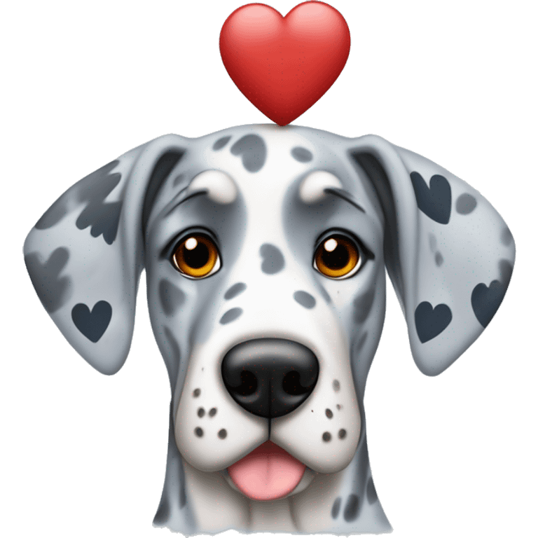 Blue Merle Great Dane with red hearts on head emoji