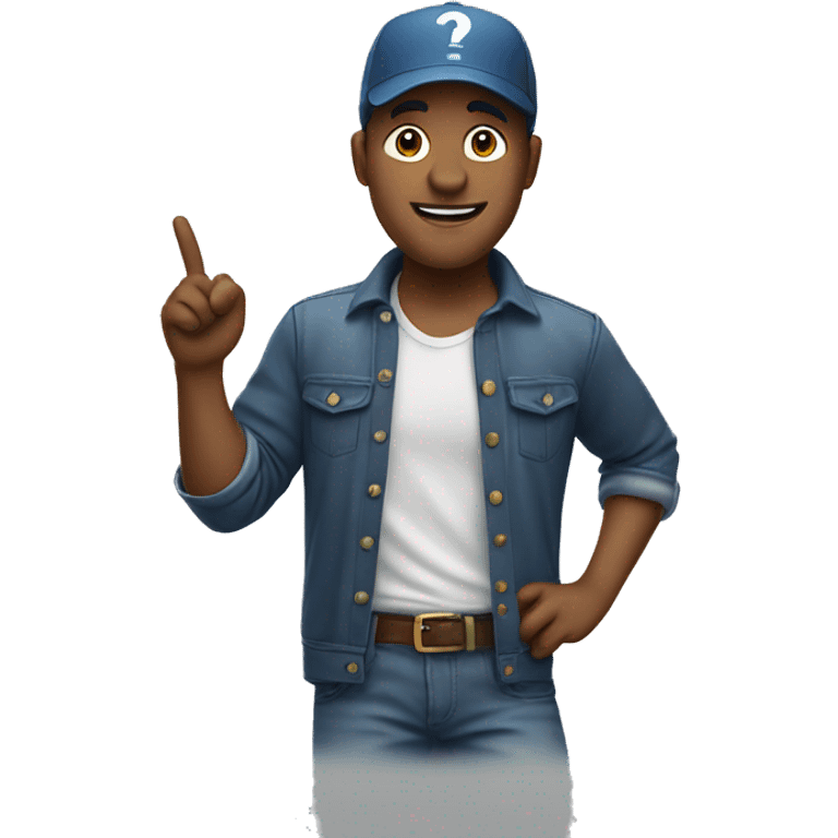 Man in a casual clothes with cap dancing pointing up emoji