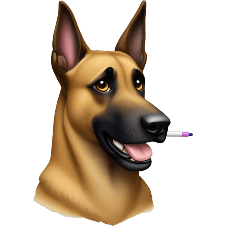 malinois prends des notes avec un crayon emoji