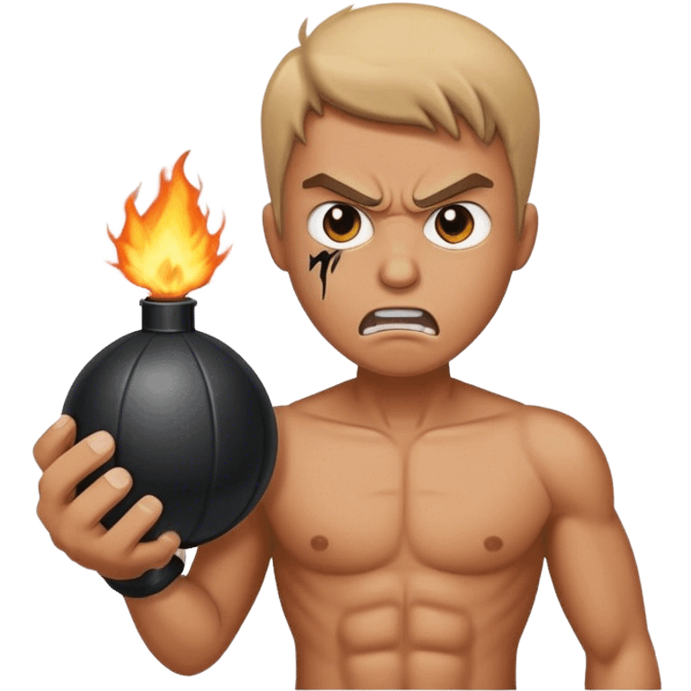 Angry man holding a fake bomb emoji