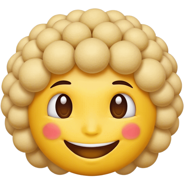 smiling emoji with puff balls hair emoji