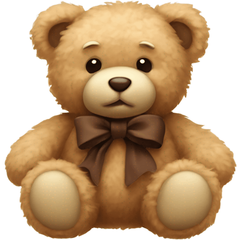 beige fluffy cute teddy bear with brown bow🧸 emoji