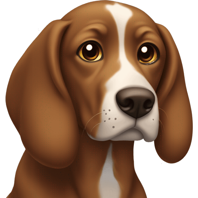 Brown dog with floppy ears, tan eyebrows and white stripe on face and around mouth emoji