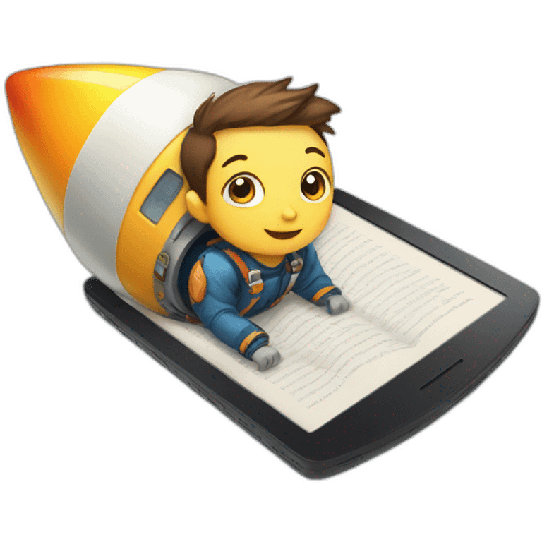 kindle kid on rocketship emoji