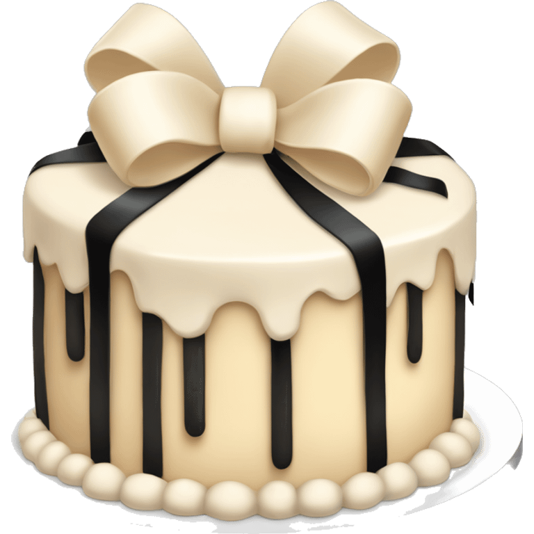 A cream-colored cake with piped frosting swirls, and black ribbon bows on a transparent background. emoji