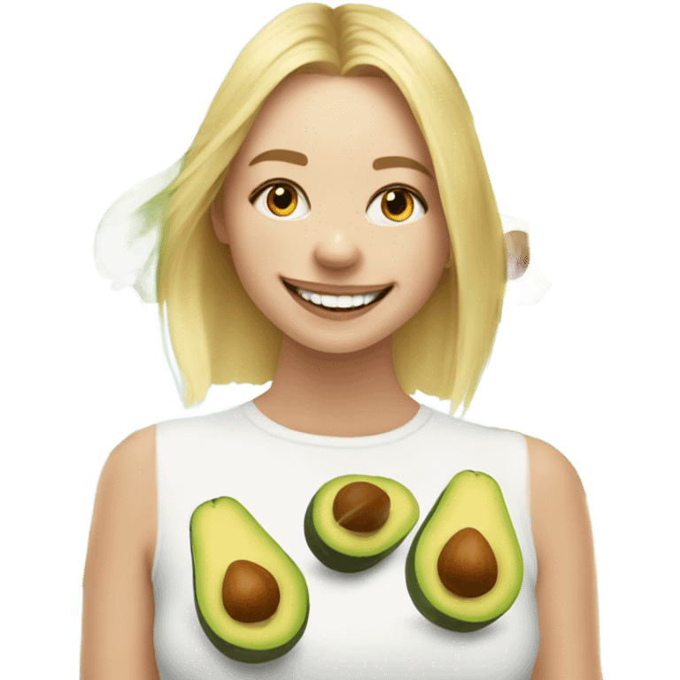 smiling blonde girl portrait under a rainbow raining avocados  emoji