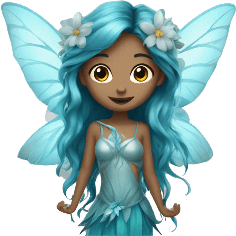 Beautiful, flower, fairy, blue, turqoise, silver, long hair, big wings emoji