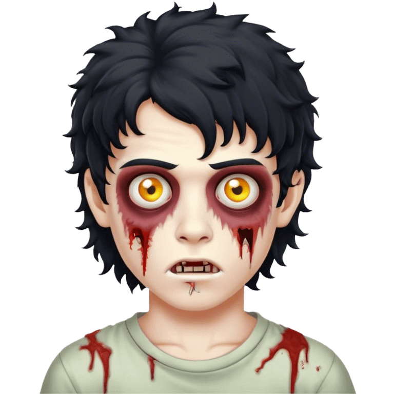 boy zombie with black curly hair mullet emoji