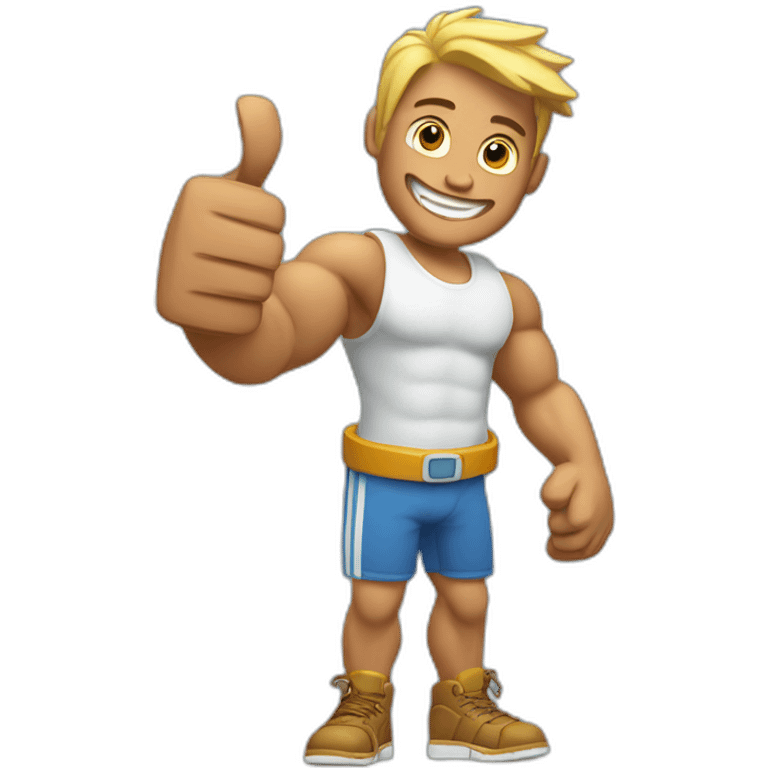 muscular man with fractured left arm smiling and showing thumbs up  emoji