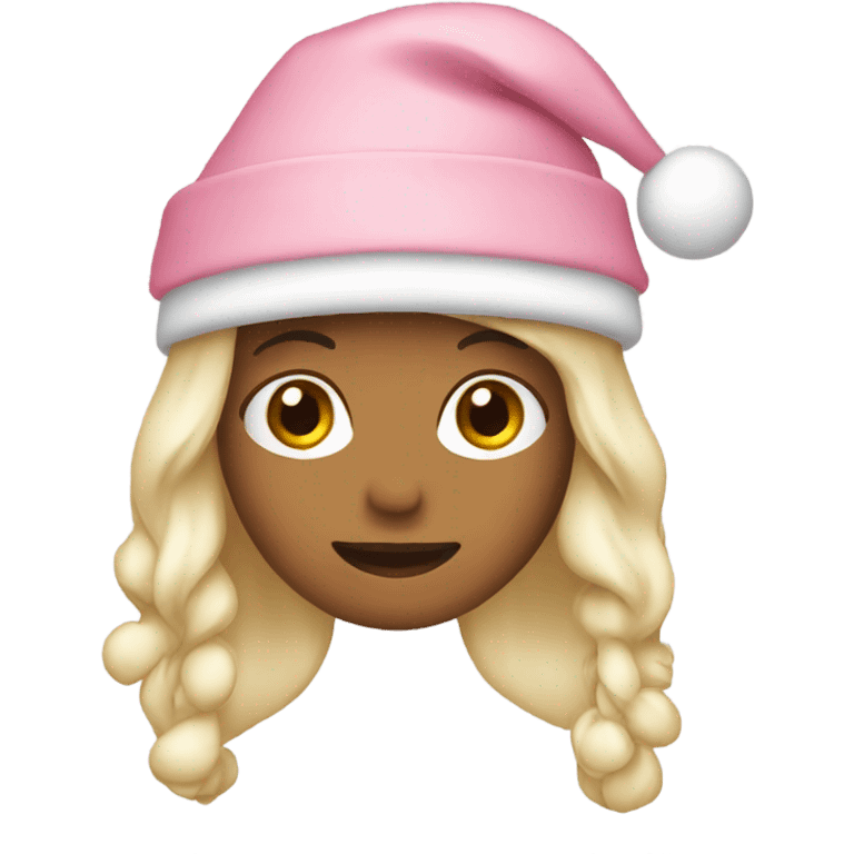 long hair women wear light pink santa hat emoji