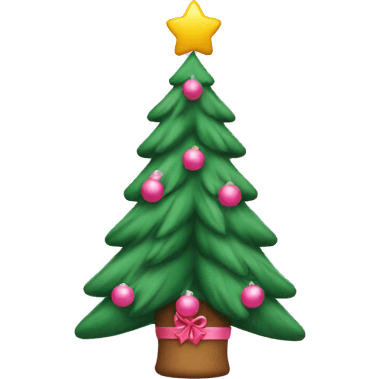 Christmas tree with teddy bear holding pink heert under emoji