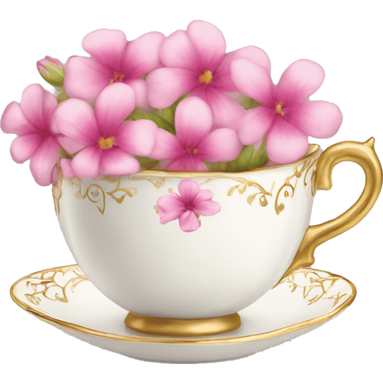 princess tea cup with pink flowers and gold details  emoji