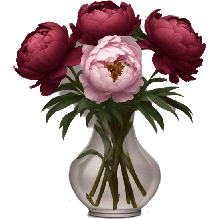 Clear vase dark red peonies  emoji