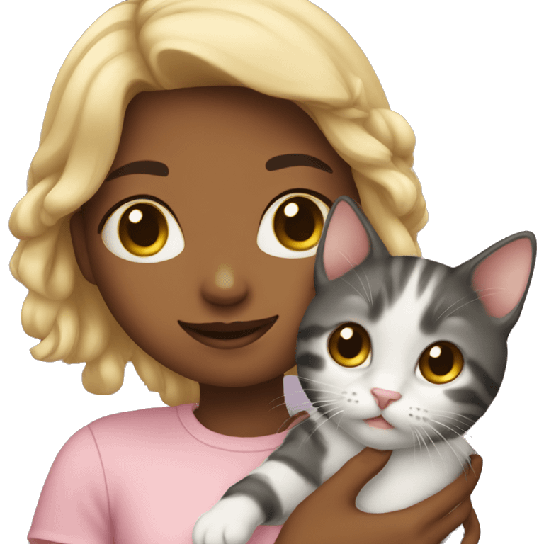 Cute girl with a kitten in her hand emoji