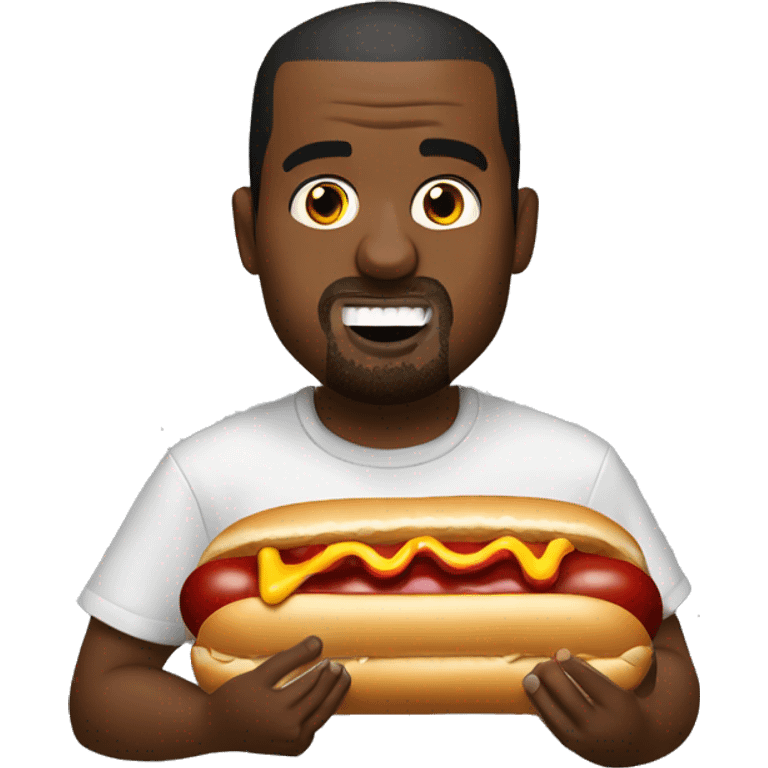 kanye west eating a hotdog with ketchup and mustard emoji