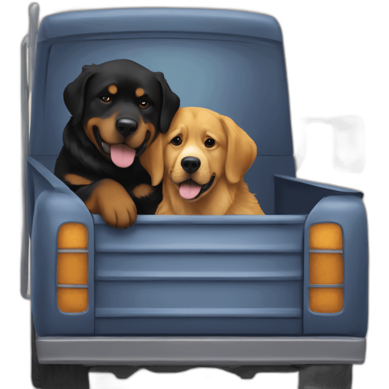 A rottweiller hug A Golden retriever in a truck emoji