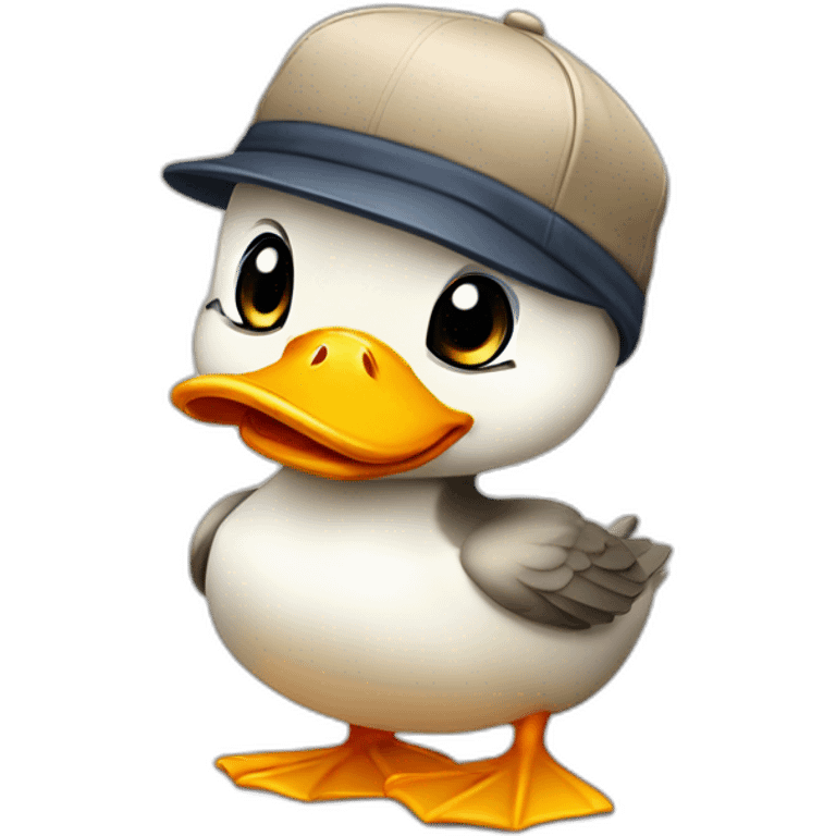 hyped cute duck wearing a flat cap emoji