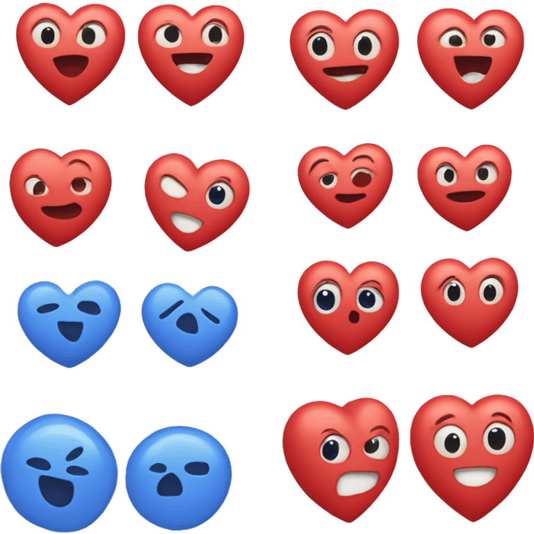 50% red heart and 50% blue heart emoji