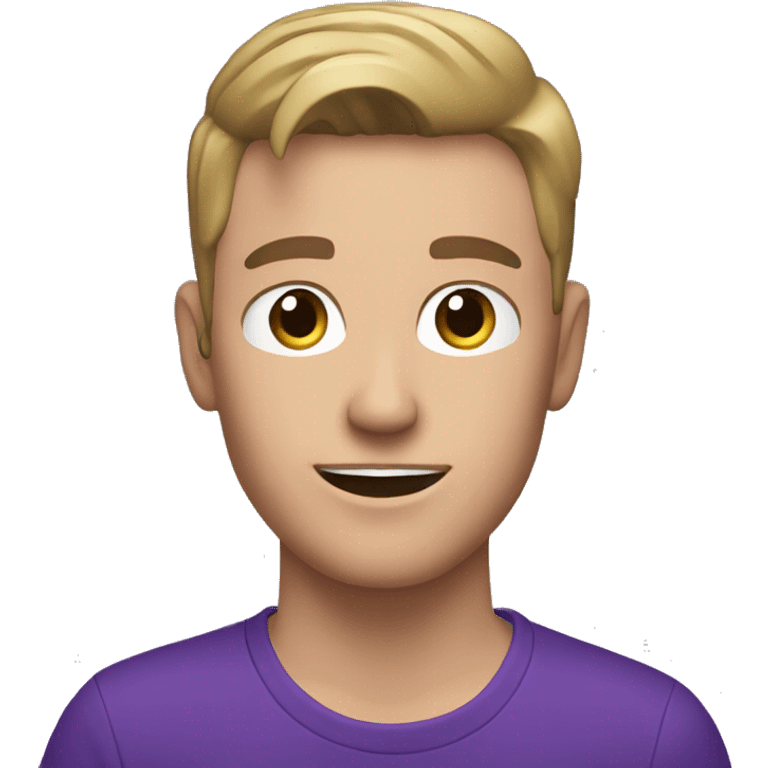 White Young Guy in Purple shirt with a podcast mic Talking to camera  emoji