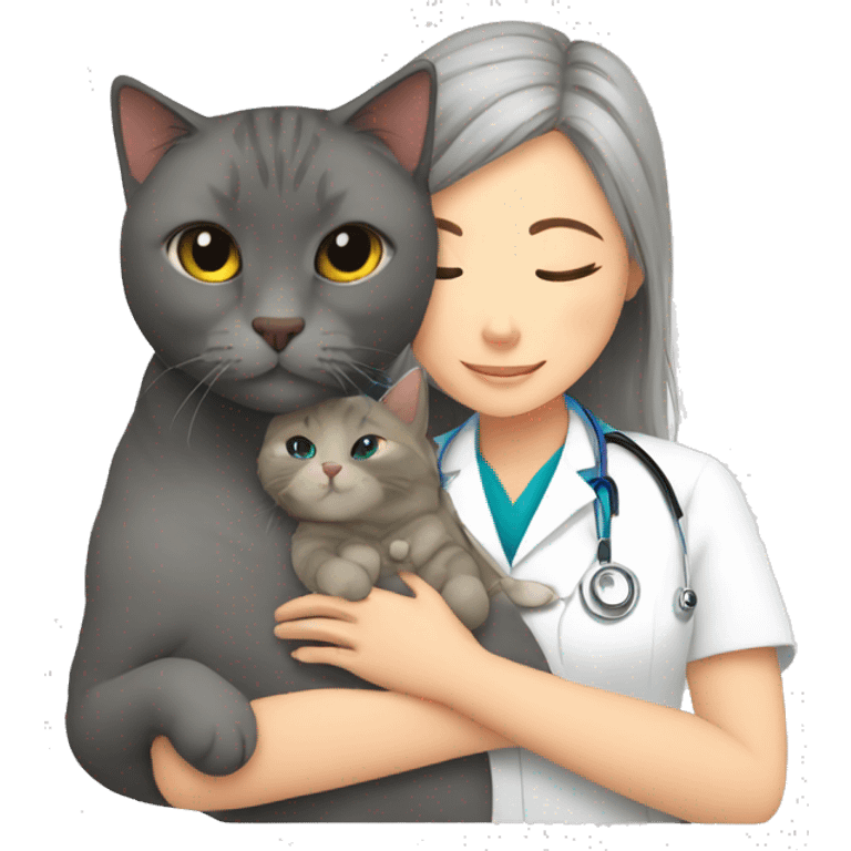 cat cuddles veterinarian girl emoji