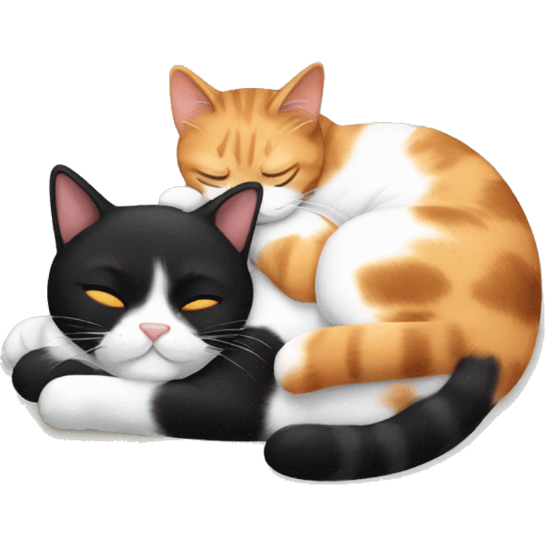 calico cat sleeping with black cat emoji