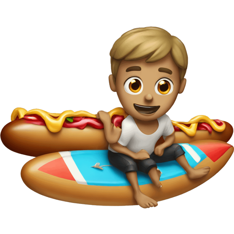 Guy on surfboard eating hotdog emoji