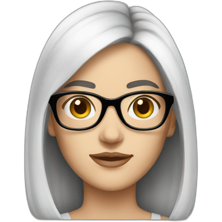 A young white woman with very dark brown smooth hair and glasses emoji