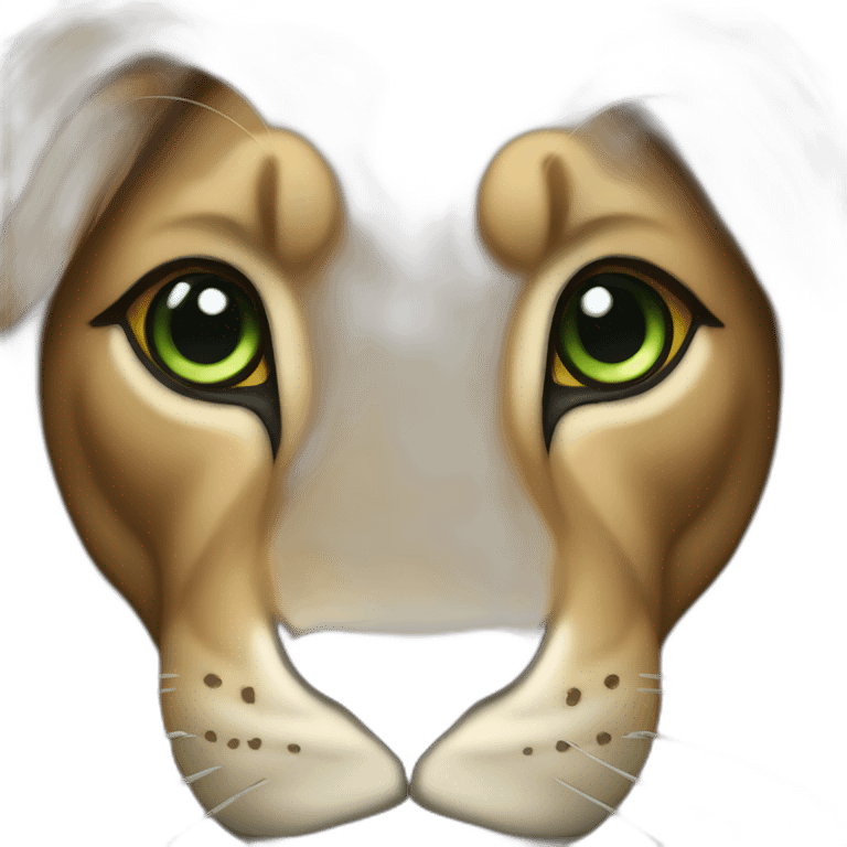 brown lion with a dark brown mane and green eyes emoji