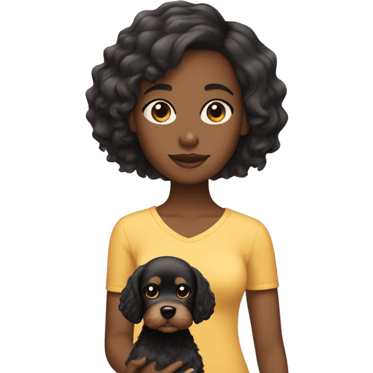 Black Girl with short straight hair with cavapoo dog  emoji