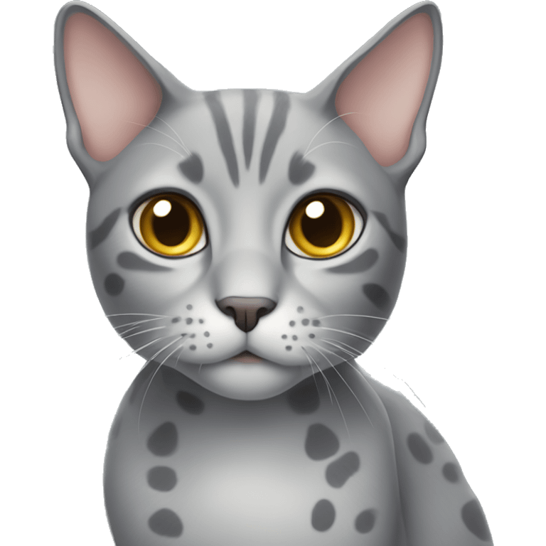 a gray cat with spots, one ear is half-lost emoji