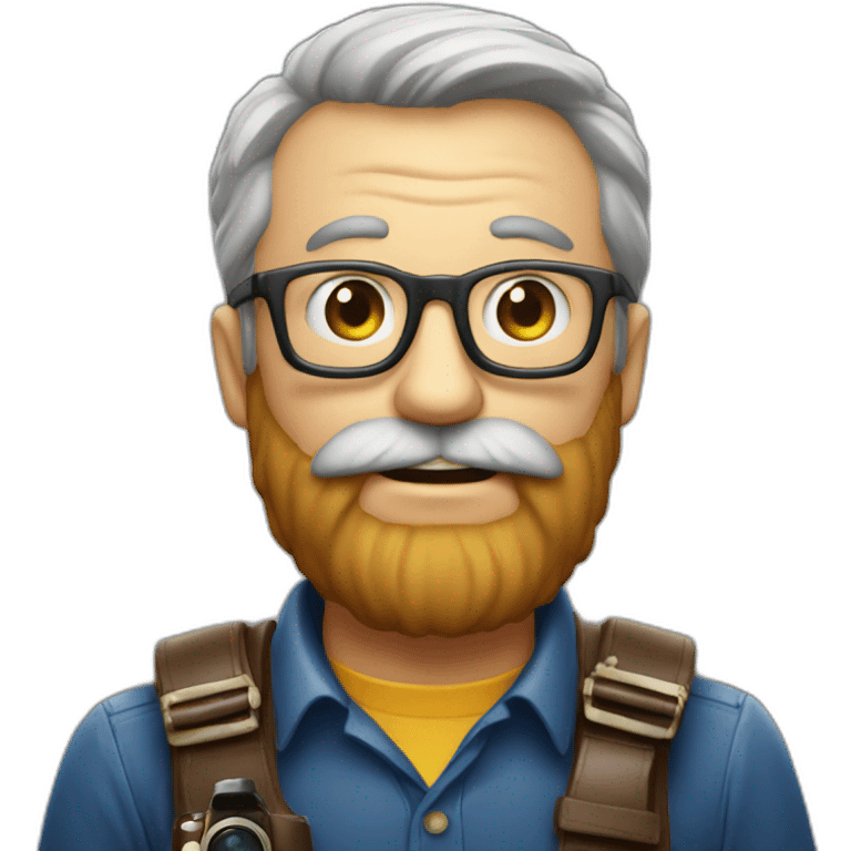 old photographer, beard, camera sony emoji