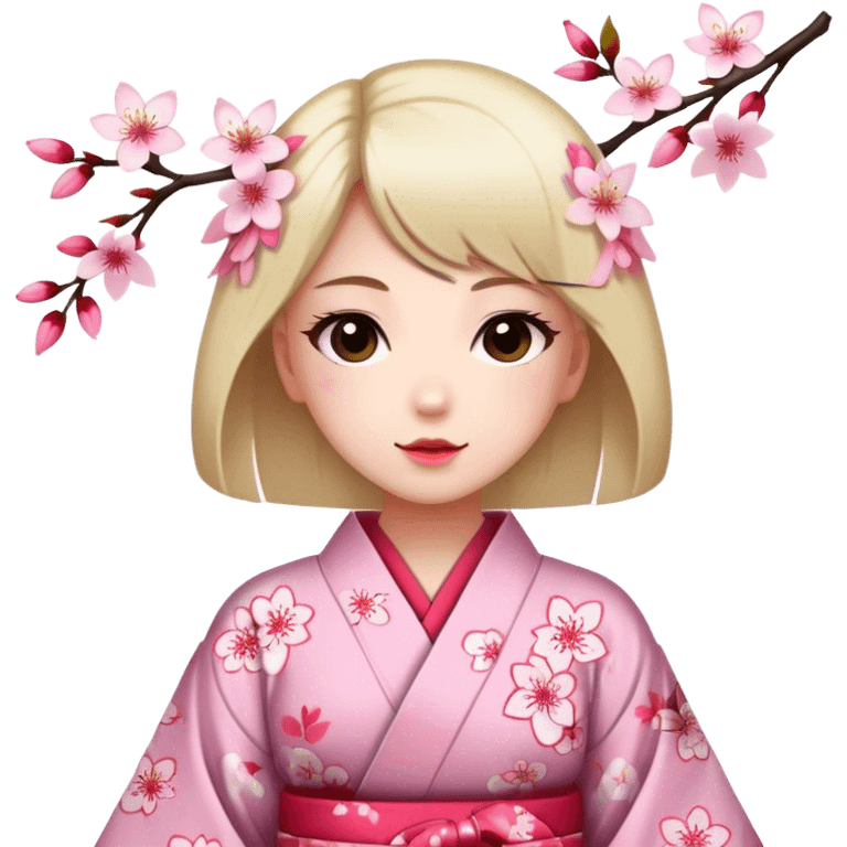 Girl wearing a kimono with cherry blossom patterns emoji