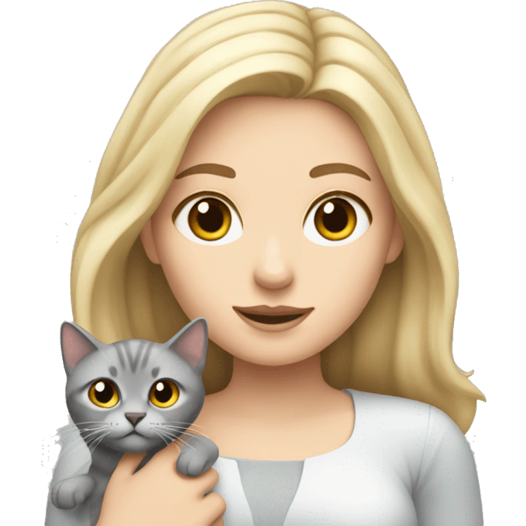 blonde white girl holding grey cat emoji