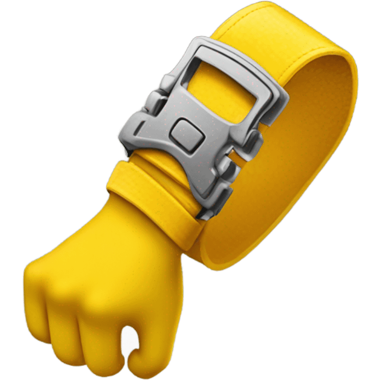 Yellow hand holding belt emoji