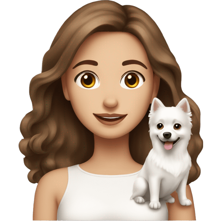 beautiful girl with brown hair with her cream-white spitz dog emoji