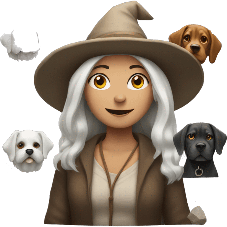 White Witch with dogs selling rocks  emoji