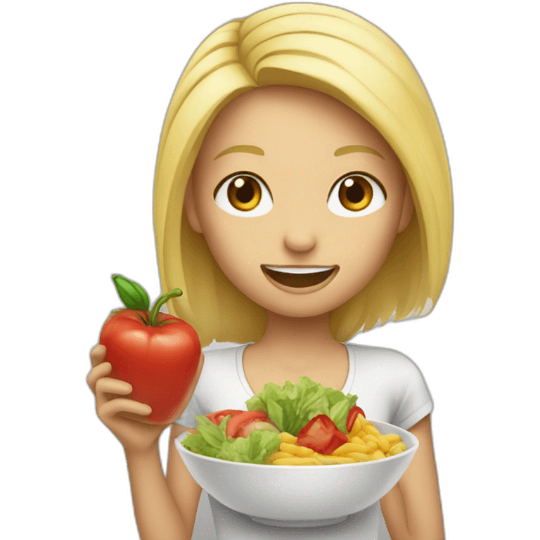 girl with hombre, blonde hair, eating healthy food emoji