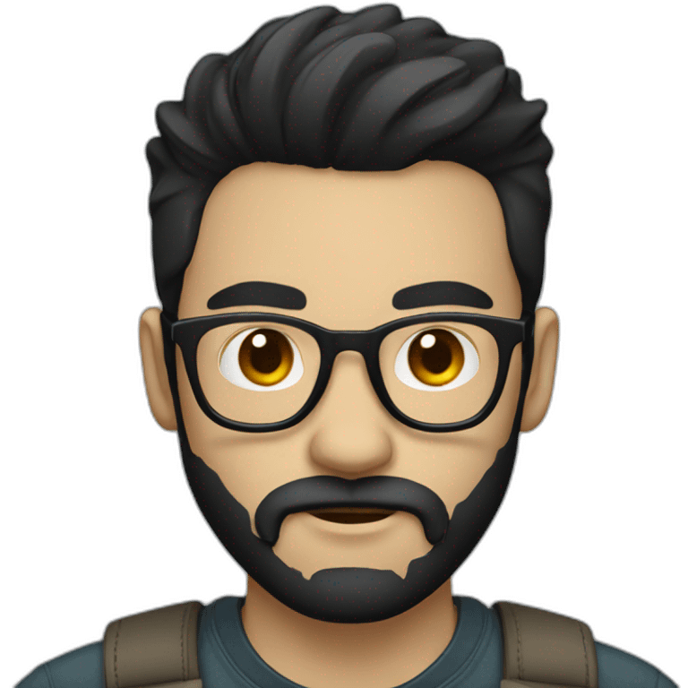 hipster with black hair, default user color, wearing a name badge emoji